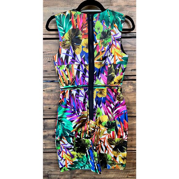 MILLY Tropical Print Sheath Dress Multi colored Floral Bodycon Dress Sz 4 - Picture 2 of 12